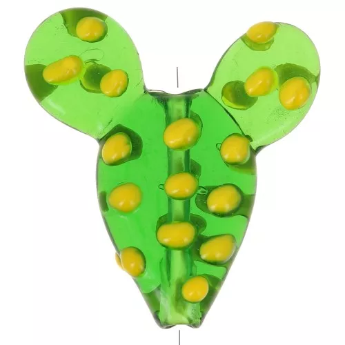 Perle cactus en verre 25x22 mm - Vert - Jaune x1