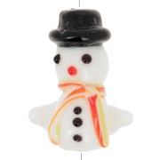 Perle bonhomme de neige en verre 24x18 mm - Blanc - Noir x1