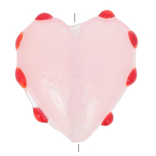 Perle coeur en verre 16 mm - Rose - Rouge x1