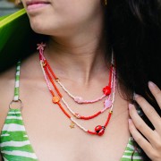 Perle coeur en verre 16 mm - Rose - Rouge x1