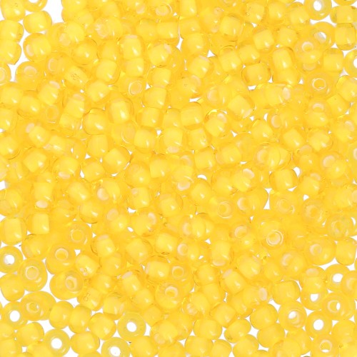 Perles rocailles Preciosa 11/0 2 mm - Transparent yellow amber lined chalkwhite x20g