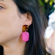 Pendentif trapèze en résine translucide - 28x22 mm - Marbré Bleu caraïbe x1