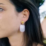 Pendentif trapèze en résine translucide - 28x22 mm - Marbré Ivoire x1