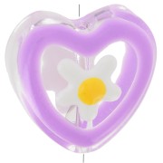 Perle coeur en verre avec motif fleur en résine époxy - 12 mm - Violet x1|raw }}