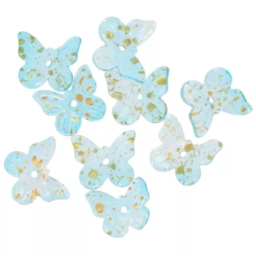 Perles forme papillon 9.5x11 mm - Turquoise - Tacheté Doré x10
