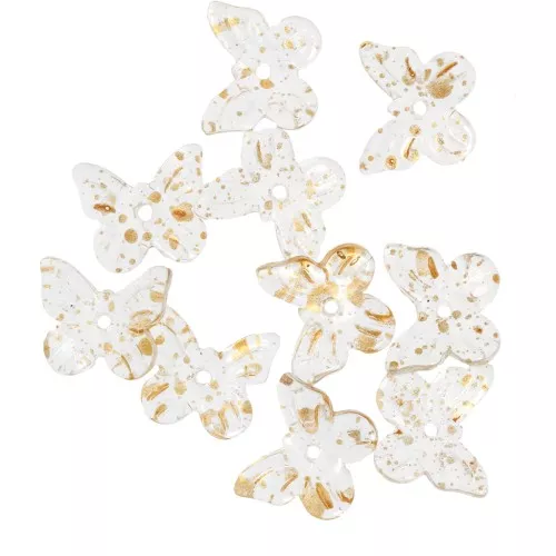 Perles forme papillon 9.5x11 mm - Transparent - Tacheté Doré x10