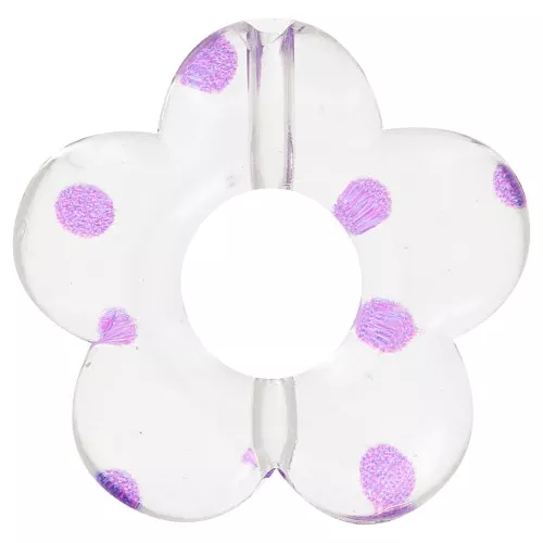 Perles fleurs en acrylique transparente 19 mm - Pois violet x4