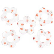 Perles fleurs en acrylique transparente 19 mm - Pois orange x4