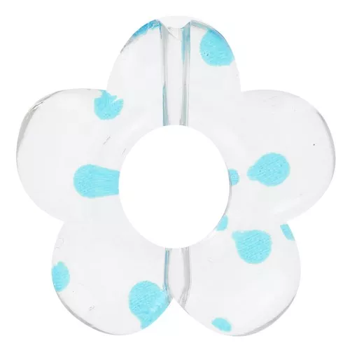 Perles fleurs en acrylique transparente 19 mm - Pois bleu x4