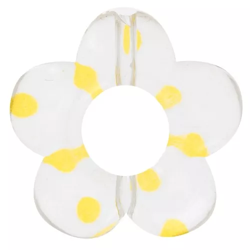 Perles fleurs en acrylique transparente 19 mm - Pois jaune x4