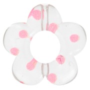 Perles fleurs en acrylique transparente 19 mm - Pois rose x4|raw }}