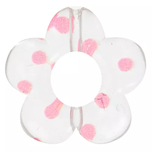 Perles fleurs en acrylique transparente 19 mm - Pois rose x4