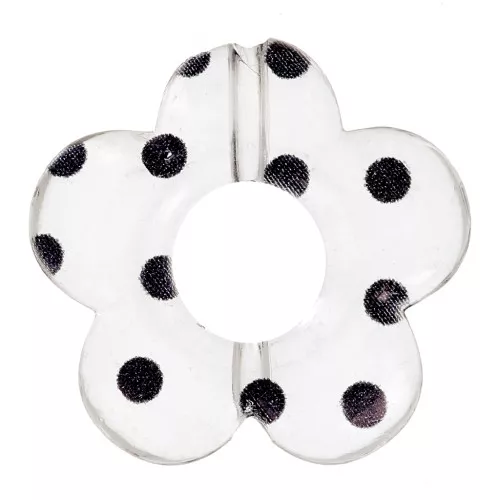 Perles fleurs en acrylique transparente 19 mm - Pois noir x4