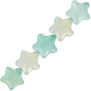 Perles étoiles en verre 8 mm - Vert turquoise - Doré pailleté x10|raw }}
