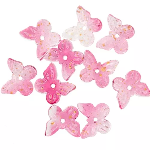 Perles forme papillon 9.5x11 mm - Rose - Tacheté Doré x10