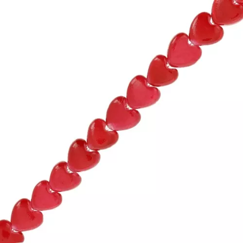 Perles coeurs en nacre teintée 6 mm - Rouge x39cm
