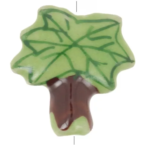 Perle Palmier en céramique 22x21 mm - Vert - Marron foncé x1