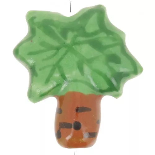 Perle Palmier en céramique 22x21 mm - Vert - Marron clair x1