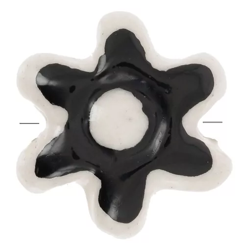 Perle fleur en céramique 16 mm - Noir - Blanc x1