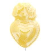 Perle coeur Ex-voto mexicain en céramique 16x10 mm - Jaune irisé x1