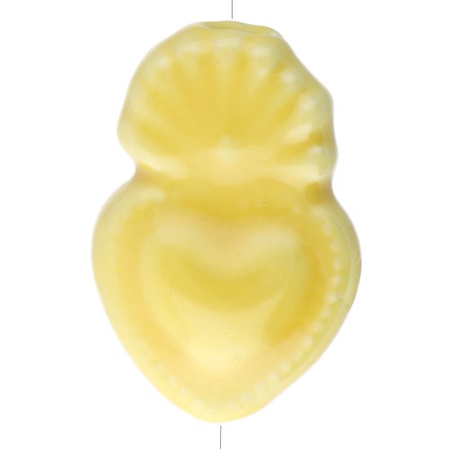 Perle coeur Ex-voto mexicain en céramique 15x10 mm - Jaune irisé x1