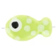 Perle poisson en céramique 11x19 mm - Vert à pois blanc x1