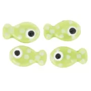 Perle poisson en céramique 11x19 mm - Vert à pois blanc x1