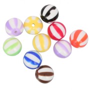 Assortiment de perles rondes rayées en acrylique 16 mm - Multicolore x10|raw }}