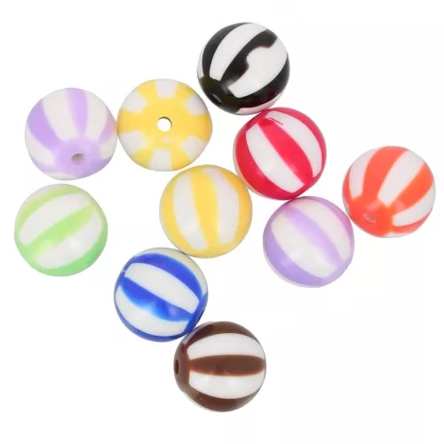 Assortiment de perles rondes rayées en acrylique 16 mm - Multicolore x10