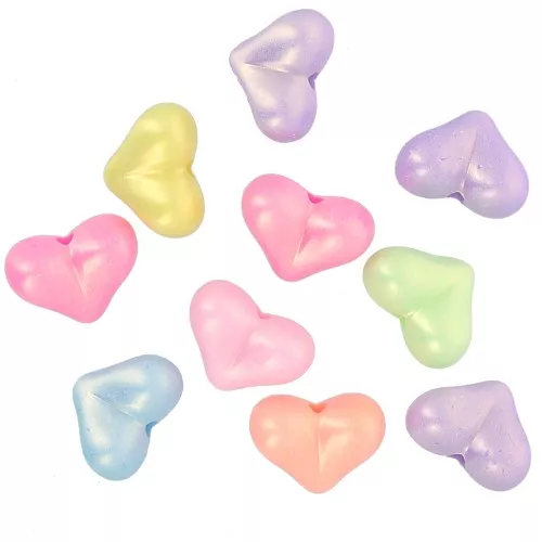 Assortiment de perles coeurs nacrées en acrylique - 11x15mm Multicolore Pastel x10
