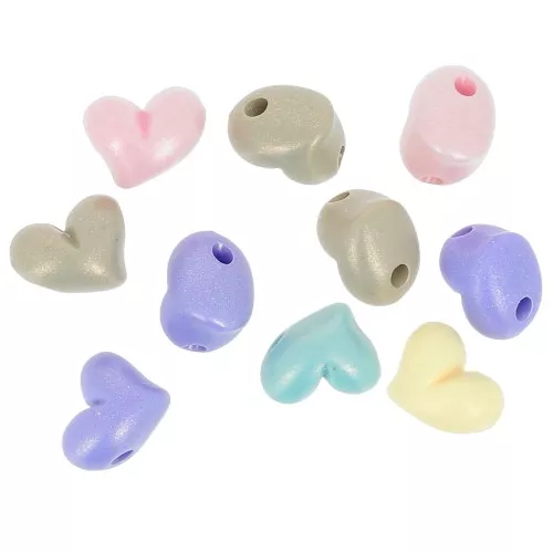 Assortiment de perles coeurs nacrées en acrylique - 9x12 mm Multicolore Pastel x10