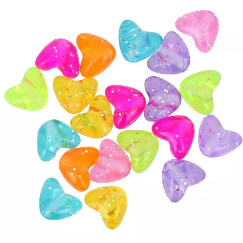 Assortiment perles coeurs gros trous 9x11mm Multicolore - Transparent pailleté x20