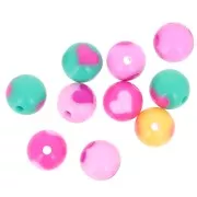 Assortiment de perles rondes motif coeur - 12 mm - Multicolore x10