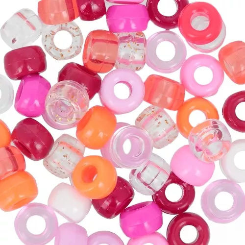 Assortiment de perles gros trous - Pony beads - 9x6 mm Mix Multicolore Rose x50