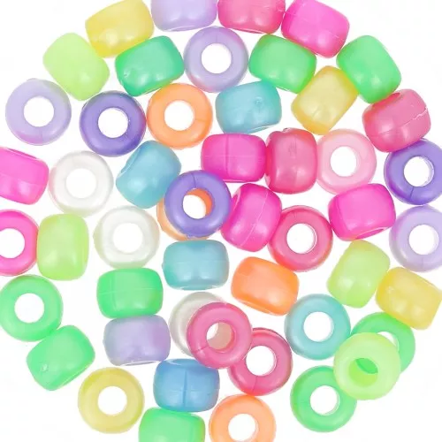 Assortiment de perles gros trous - Pony beads - 9x6 mm Multicolore Nacré x50