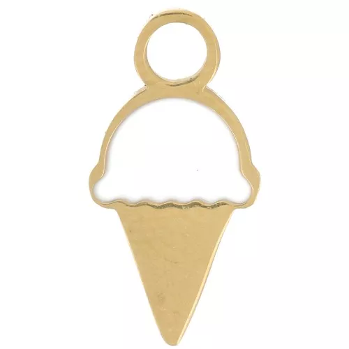 Breloque cornet de glace 13x6.5 mm Resine époxy - Acier inox 316L  Doré - Blanc x1