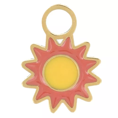 Breloque fleur 8 mm Resine époxy - Acier inoxydable 316L Doré - Corail - Jaune x1