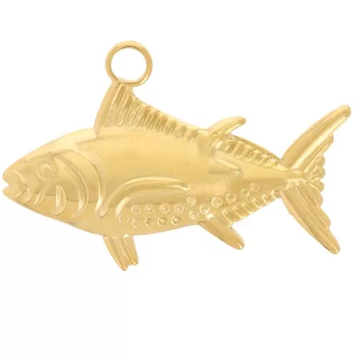 Pendentif poisson 19x29 mm - Acier inoxydable 316L - Doré x1
