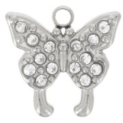 Breloque papillon 10 mm avec oxydes de zirconium - Acier inoxydable 304L x1