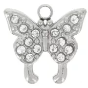 Breloque papillon 10 mm avec oxydes de zirconium - Acier inoxydable 304L x1