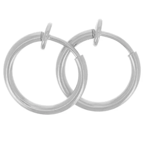 Mini créoles clips - Pour oreilles non percées 13 mm - Argenté x2