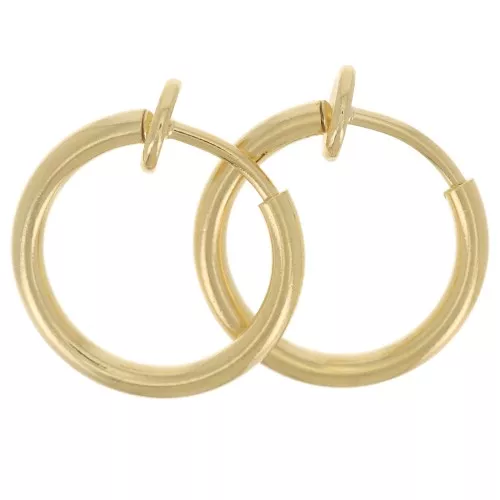 Mini créoles clips - Pour oreilles non percées 13 mm - Doré x2