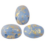 Perles en verre Samos® par Puca® 7x5 mm - Blue Opal Mat Gold Splash x10g