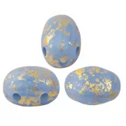 Perles en verre Samos® par Puca® 7x5 mm - Blue Opal Mat Gold Splash x10g