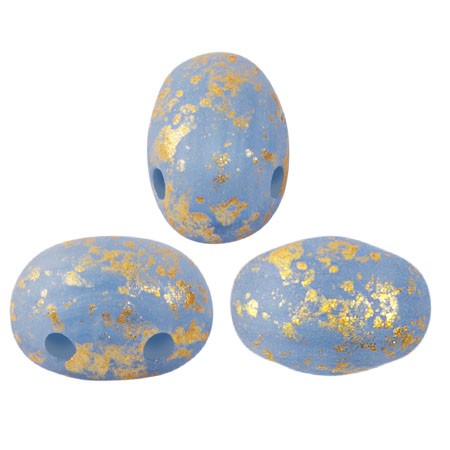 Perles en verre Samos® par Puca® 7x5 mm - Blue Opal Mat Gold Splash x10g