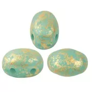 Perles en verre Samos® par Puca® 7x5 mm - Blue Green Opal Mat Gold Splash x10g