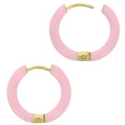 Créoles rondes 17 mm avec résine époxy - Acier inox 304L Doré - Rose clair x2