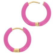 Créoles rondes 17 mm avec résine époxy - Acier inox 304L Doré - Fuchsia x2|raw }}