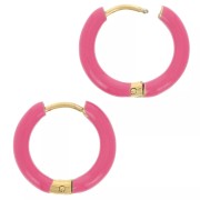 Créoles rondes 17 mm avec résine époxy - Acier inox 304 Doré - Fuchsia x2