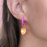 Créoles rondes 17 mm avec résine époxy - Acier inox 304L Doré - Fuchsia x2